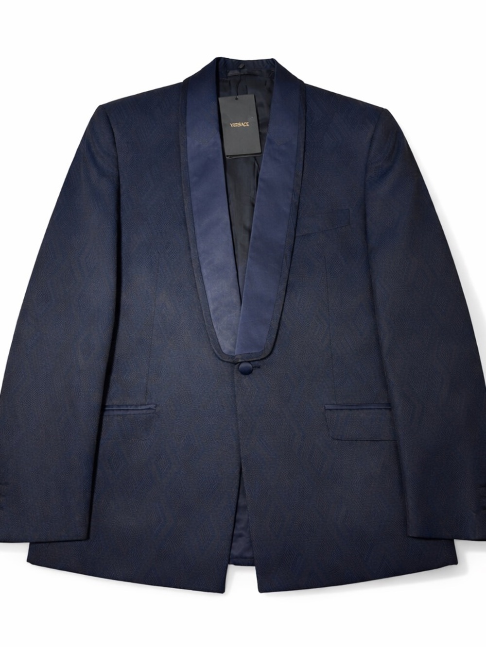 Versace Dark Navy Satin Shawl Collar Tuxedo Jacket